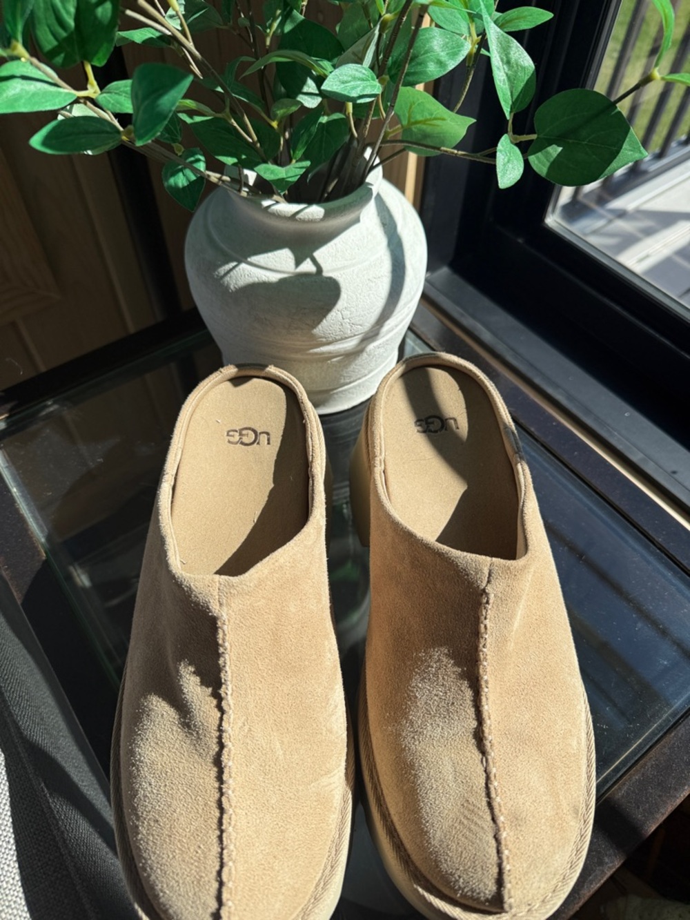UGG Suede Platform Mule Slides in Tan - Women Shoes - Picture 2 of 6